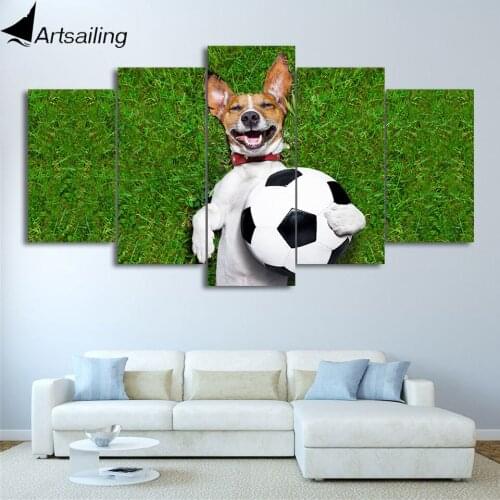 HD Printed 5 Piece Canvas Art Football Painting Dog Playing Wall Pictures Gym Poster Modular Painting Free Shipping CU-2337C