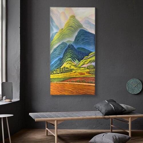 Nordic Landscpe Mountain Wall Art Painting Colorful Mountain Field Art Poster Print Wall Picture for Living Room Decoration