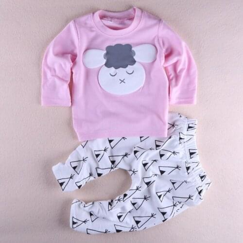 2PCS Baby Girl Clothing Set Long-sleeved Cartoon Pink Sheep Tops + Cotton Pants Infant Toddler kids Clothes Set 2018