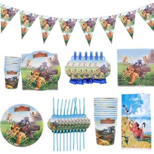 The Lion Guard Them Birthday Party Decoration Disposable tablewares Set Paper Plates Cup Napkins Lion Baby Shower Party Supplies