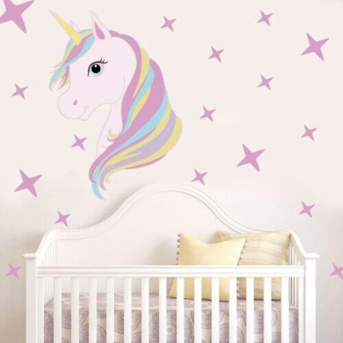 Cute Unicorn And Bling Stars Wall Decal Art Stickers Vinyl Home Room Decoration W