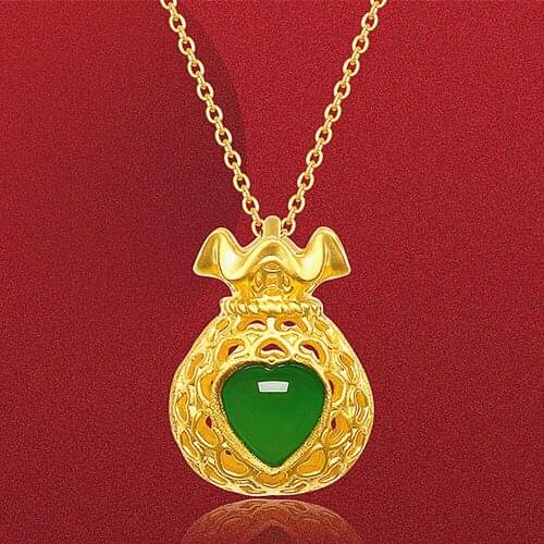 FASHION DESIGN HEART GREEN JADE EMERALD GEMSTONES PENDANT NECKLACES FOR WOMEN 14K GOLD COLOR CHOKER JEWELRY BIJOUX PARTY GIFTS