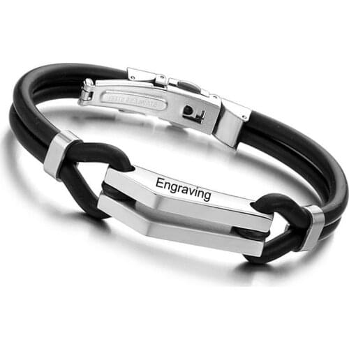 Personality Custom Engraved Black Stainless Steel Silicone Engrave Name Men Womens Bracelet Bracelet