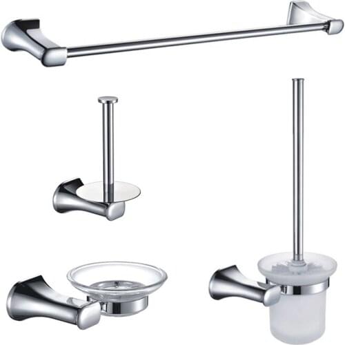 Bathroom Accessories Kit Towel Bar Ring Roll Paper Holder Soap Dish Glass Cup Toilet Cleaning Brush Holder Chrome Polished Set