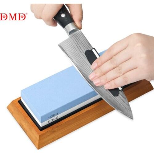DMD 1815 Three-piece set of 1000/6000 double-sided oilstone whetstone with wooden base and knife holder