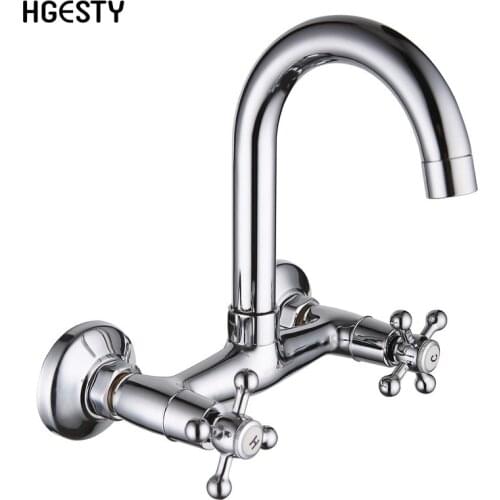 Wall Mounted Kitchen Faucet Bathroom Basin Faucet 360 Degree Swivel Cold Hot Water Mixer Tap Double Handle Sink Washbasin Tap