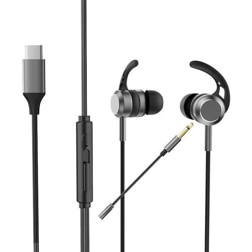 AK-P10 Type-C In-Ear Gamer Headphones Dual Microphone Bass Metal Wired Gaming Earphones with Mic In-Ear Headset plug and play