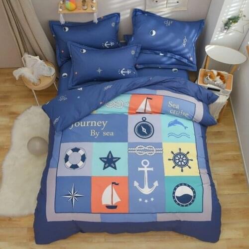 Navigation Sailboat Whale 100% Cotton Bedding Set Children Adult Cartoon Comforter Duvet Cover Flat sheet Bed Linen Pillowcases