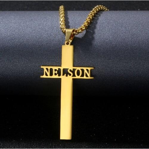Stainless Steel Custom Name Necklaces for Women Men Personalized Customized Hip Hop Nameplate Pendant Cross Necklace Jewelry