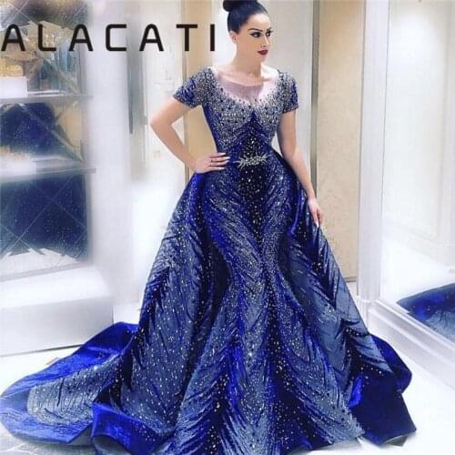 New designer high-end luxury velvet diamond fashion long-sleeved tail fishtail evening dress real photo