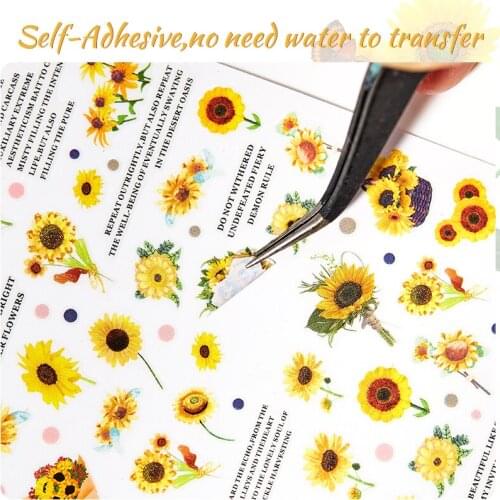 New Sunflower 3D Stickers for Nails Peel Off Nail Sticker Butterfly Decals Summer Nail Art Decorations Manicure Accessories