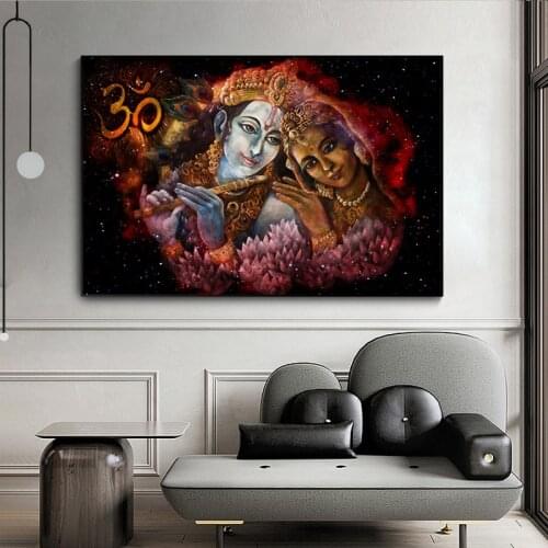 Couple Krishna and Radha Art Canvas Painting Indian Posters Prints Modern Wall Art Picture for Living Room Bedroom Home Decor