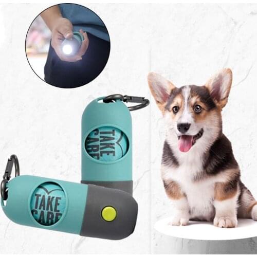 Degradable Dog Poop Bags Dispenser with LED Light Portable Durable Waste Storage Garbage Holder Pet Supplies