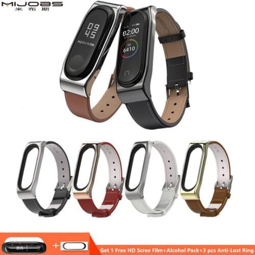 Mijobs Genuine Leather Mi Band 4 Strap for Xiaomi Mi Band 4 Smart Watch Wristband Miband 4 Bracelet Correa Mi Band 4 Accessories