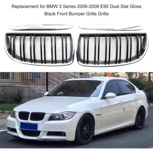 Grills for BMW 3 Series 2006-2008 E90 E91 Dual Slat Gloss Black Front Bumper Grill Grille car styling
