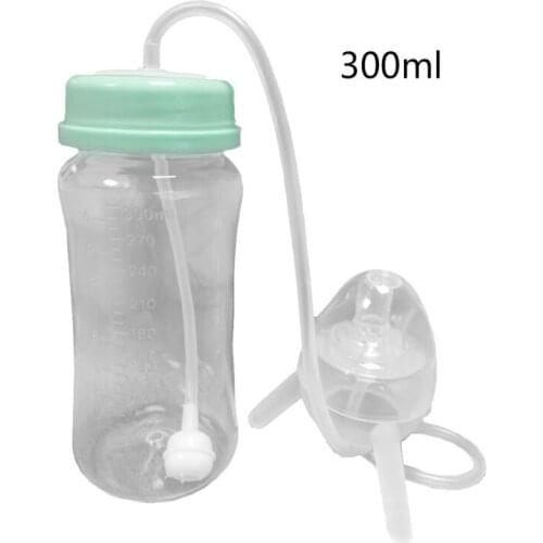 300 ml Self-Feeding Baby Bottle with Long Straw Tube Handless Imitation Milk Weaning Bottle Anti-Colic Nursing Feeding System