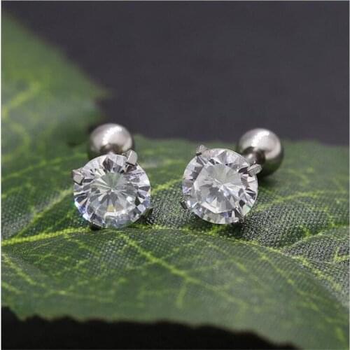 316 L Stainless Steel Screw Back Round Clean AAA Zircon Stud Earrings 4 Colors Vacuum Plating No Fade Allergy Size 2mm to 8mm
