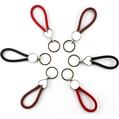 Sublimation blank braided rope keychains heart round shape key ring hot transfer printing consumables 100pcs/lot wholesale