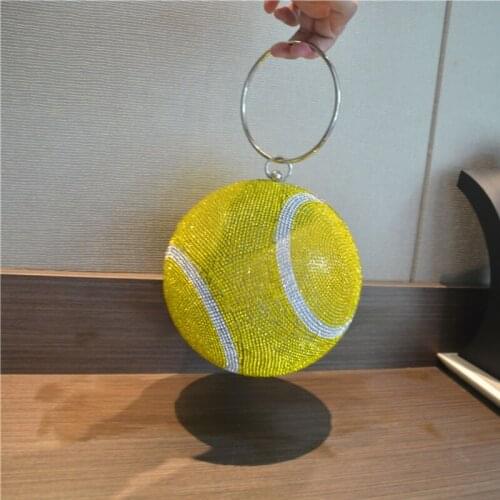 Tennis Shaped Clutch Bags Rhinestones Evening Purse Glitter Ball Handbag Street Sport Style