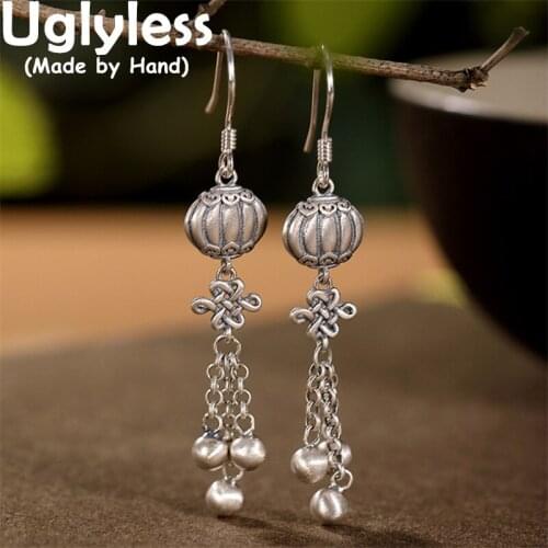 Uglyless Ethnic Tassels Long Earrings for Women 925 Silver China Knots Handmade Jewelry Thai Silver Vintage Brincos Exotic Jewel
