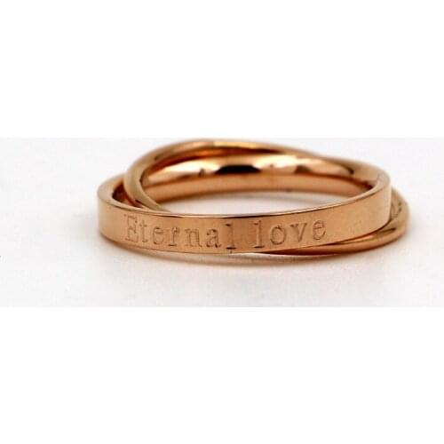 Eternal Love English Bicyclic Ring Cool Girls Fashion Titanium Steel Rose Gold-Plated Ring Ornament