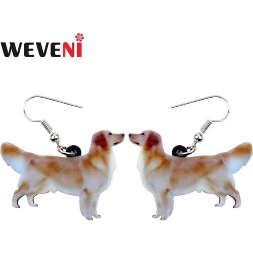 WEVENI Acrylic Standing Golden Retriever Dog Earrings Big Long Dangle Drop Fashion Jewelry For Women Girls Ladies Kids Gift Bulk