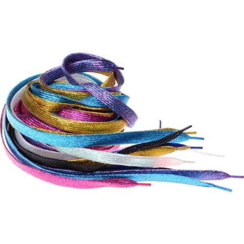 1 Pc Colorful Man Women Shoelaces of Sneakers Metallic Glitter Shiny Shoelace Flat Shoe Laces Sports Running Shoe Lacing