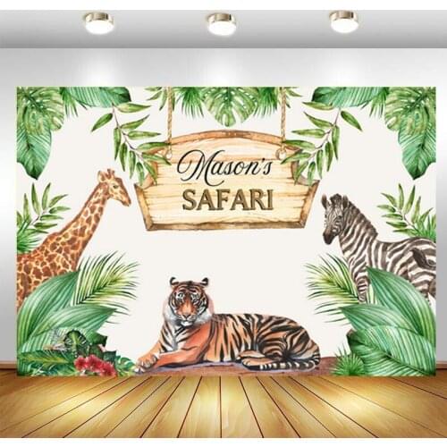 Customized Jungle Safari Backdrop Baby Shower Happy Birthday Party Photo Background Booths Studio Props Decoration Banner
