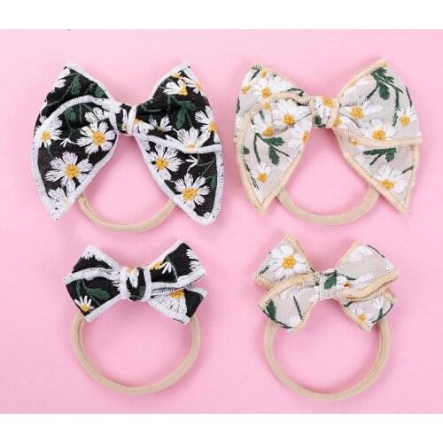 Cotton Linen Embroidery Bowknot Hair Clips For Cute Girls Barrettes Safty Hairpins Nylon Headband Kids Hair Accessories