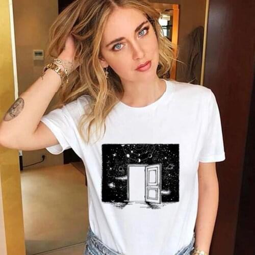 Cosmic space Print Top Female T Shirt 2020 New Women T-shirt Harajuku O-neck Casual White Clothing Ladies Tee Tops Shirts