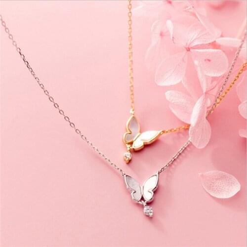 925 Sterling Silver Link Chain Butterfly Charm Pendants Necklace For Women Girls Statement Party Jewelry dz551