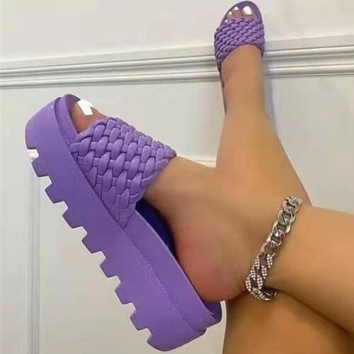 New Wedges Women Casual Slippers Peep Toe Sandals Summer Beach Chunky Feetwear Ladies Buckle Slipper Non-Slip Slides Women Shoes