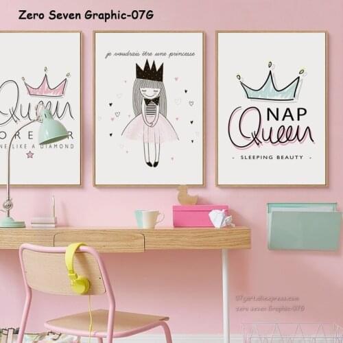 07G Cute Cartoon Imperial Crown Princess A4 A3 A2 Canvas Art Painting Print Poster Picture Wall Girl Room Home Decoration Murals