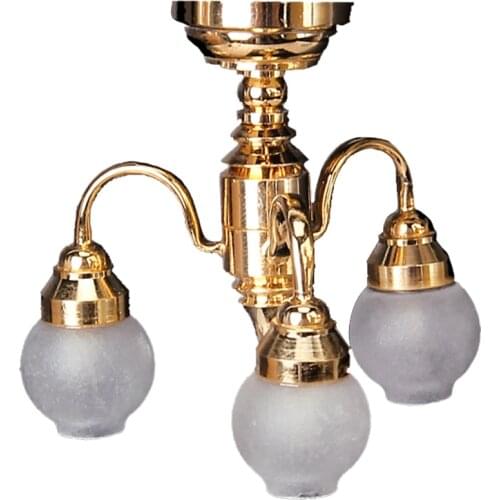 1/12 Dollhouse Tulip Chandelier 3Arm Lamp LED Glass Shade Ceiling Light Lamp