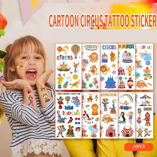 10pcs Children Cartoon Circus Tattoo Stickers Waterproof and Durable Cute Temporary Face Stickers Childlike Disposable Stickers