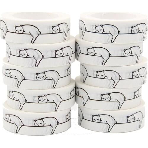 10pcs/Lot 15mm x 10m Cat Seamless pattern kitten sleeping cartoon Washi Tape Scrapbook Paper Masking Adhesive Washi Tape Set