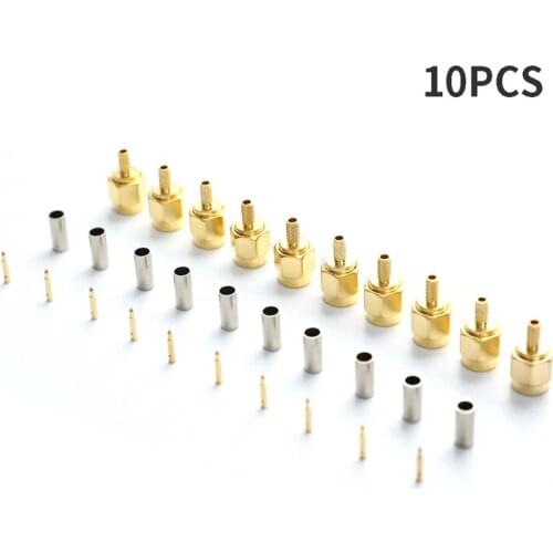 10Pcs High-quality SMA Male Plug Crimp For RG174 RG316 RG178 RG179 LMR100 Cable RF Connector Silver+Gold