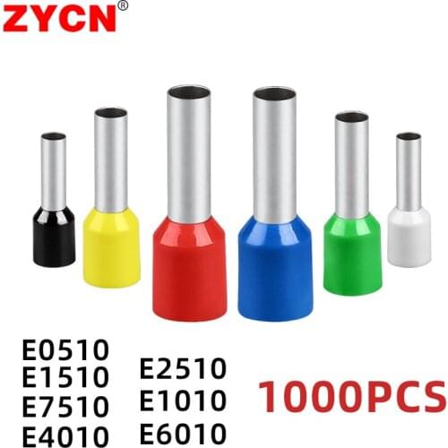 1000pcs/Pack E0510 E7510 E1010 E1510 E2510 Insulated Ferrules Terminal Block Cord End Wire Connector Electrical Crimp Terminator