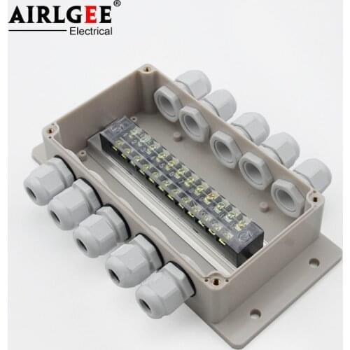 158*90*60mm 5 Inlet 5 Outlet with ear junction box with terminal waterproof junction box ABS outdoor sealed plastic wiring box