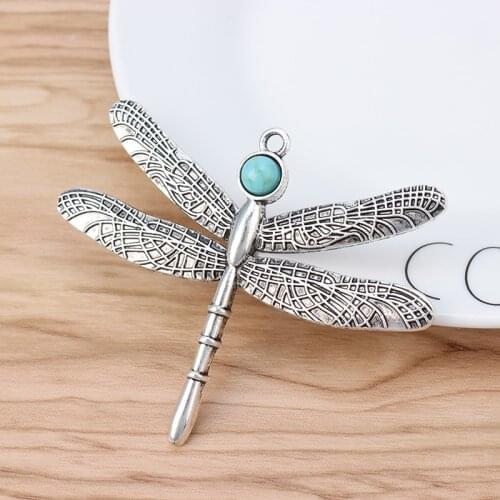 2 Pieces Tibetan Silver Large Dragonfly Charms Pendants for Necklace Jewellery Making Accessories 81x65mm