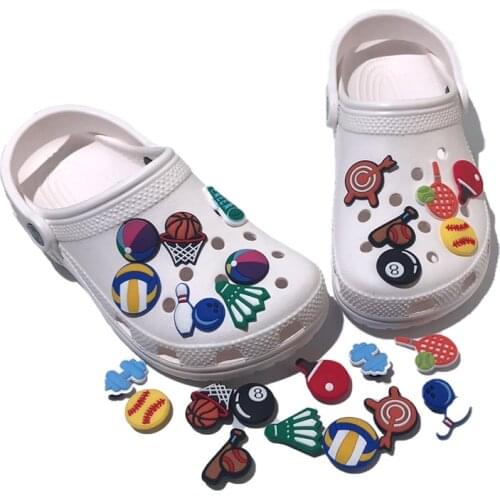 20-50pcs Sport Basketball Football Soccer PVC Shoe Charms Badminton Baseball Bowling Shoes Decoration Accessories fit Sandals