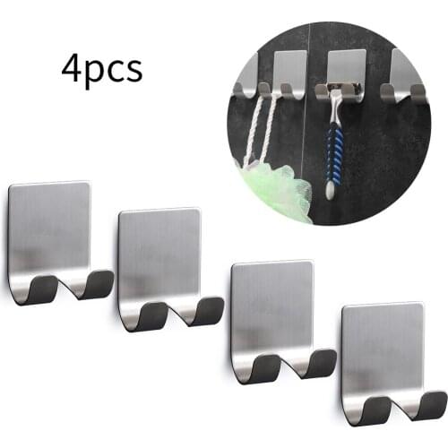 4PCS Wall Hook Hanger Stainless Steel Razor Holder Clothes Hooks Door Hooks Key Plug Bag Hanger For Kitchen Bathroom Hardware