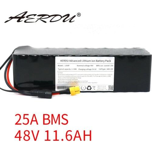 AERDU 48V 11.6Ah 13S4P 12Ah battery pack for 1000W 18650 li-ion battery pack electric vehicle ebike bicycle scooter motor