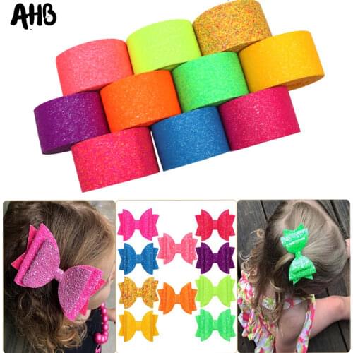 AHB 2 Yards 75mm Solid Fluorescence color Glitter Ribbon Shiny Chunky Glitter For Hair Bow And Home Gift Wrapping Diy Materials
