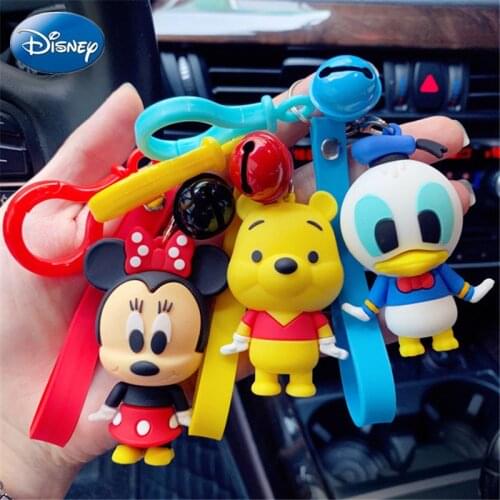 Disney Keychain Mickey Minnie Pooh Bear Stitch Cute Cartoon Figure Doll for Girls Bag Charms Earphone Pendant Keyrings