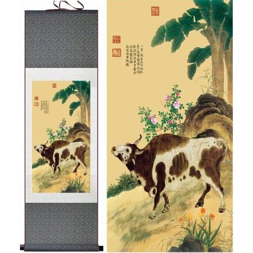 Bull silk art painting cow Chinese Art Painting Home Office Decoration Chinese cattle painting Chinese ink painting