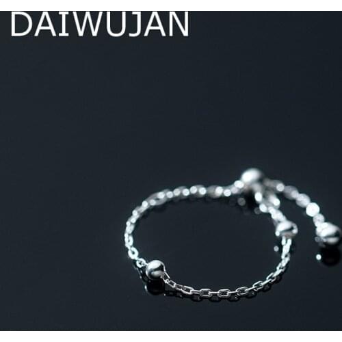 DAIWUJAN Real 925 Sterling Silver Ring Geometric Beads Chain Adjustable Finger Rings For Women Korean Charming Party Jewelry