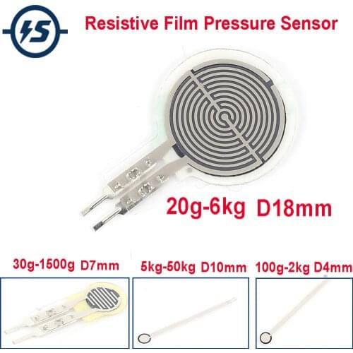 Resistive Film Pressure Sensor 4mm 7mm 10mm 18mm Flexible Force Sensitive Resistor for Robot Wearable Device 20g-6kg 5kg-50kg