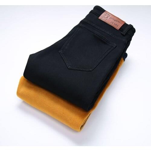 Mens High Quality Thick Slim Fit Denim Trousers Winter Fleece New Men Casual Jeans Black Classic Fashion Designer Skinny Jeans
