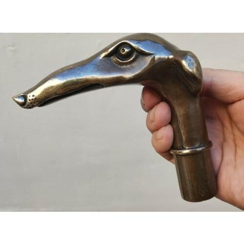 Antique Victorian Walking Stick With Bronze Gun Head Holding Dog